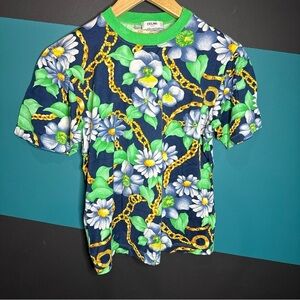Vintage Celine Navy and Gold Chain Print Top size 40